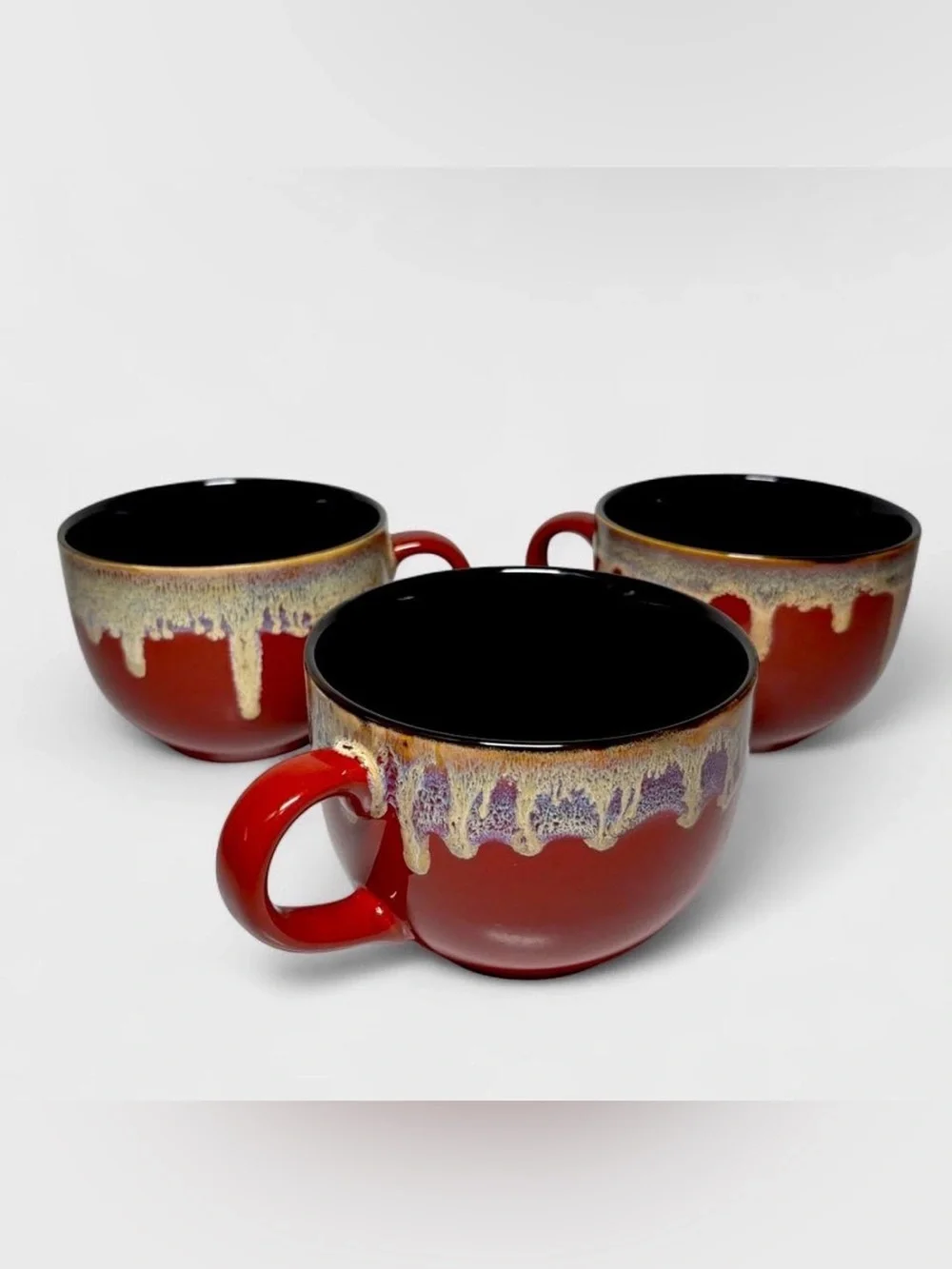 Pier 1 Imports Dripping Glaze Stoneware Oversized/Large Coffee Mugs Soup 3 Cups